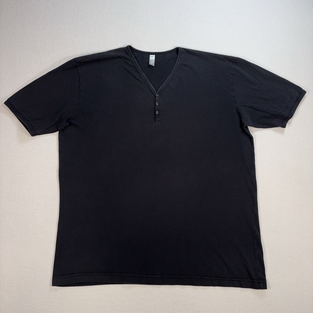 American‎ Apparel Henley Shirt Men's XL Black 100% Combed Cotton *HOLE*